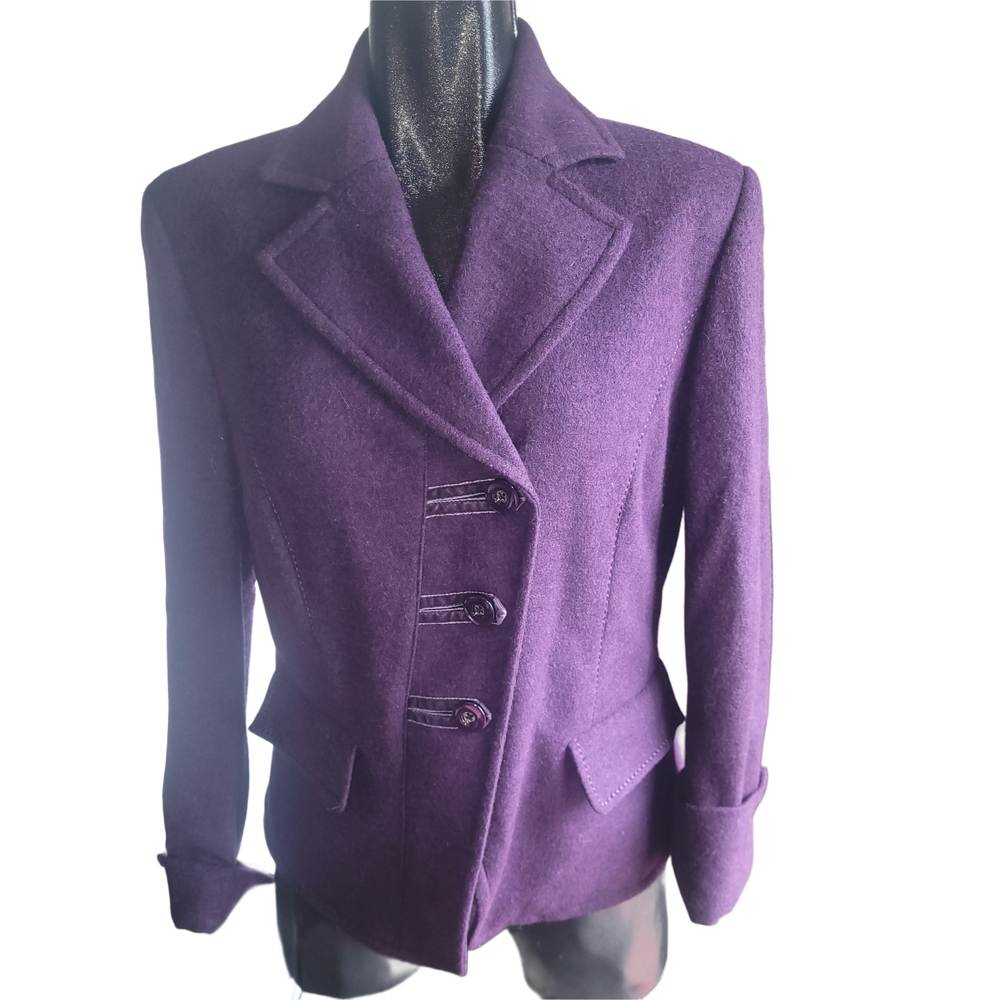 Steilmann Plum Colored Wool Blend Asymmetrical Button Up Blazer Size 10